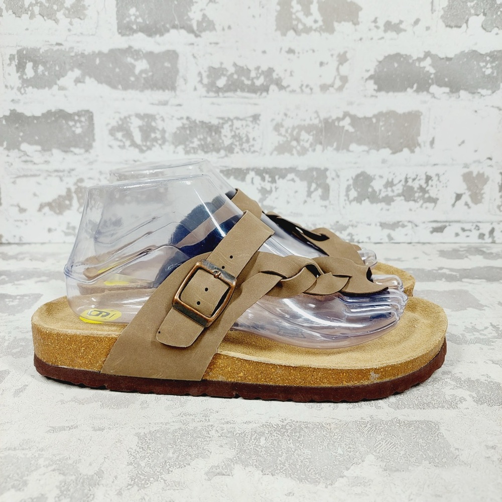 NEW Cushionaire Tan Brown Strappy Buckle Cork Footbed Summer Slide Sandals K28 - Picture 5 of 10